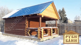 Баня 5×4 с рубленой террасой, 30 м²