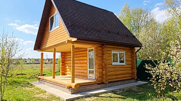 Баня 5×5 с террасой и мансардой, 25 м²