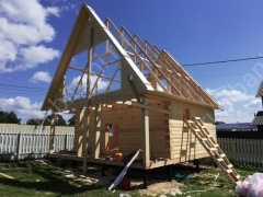 Баня из бруса 6×4 с террасой и балконом (Б-3), 24 м²