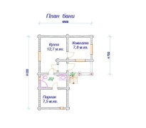 Г-образная баня из бревна с террасой 46 м²